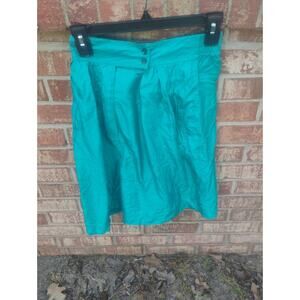 Vintage Teal 100% Silk Pleated Shorts Culottes Women’s S Spring Summer Colorful